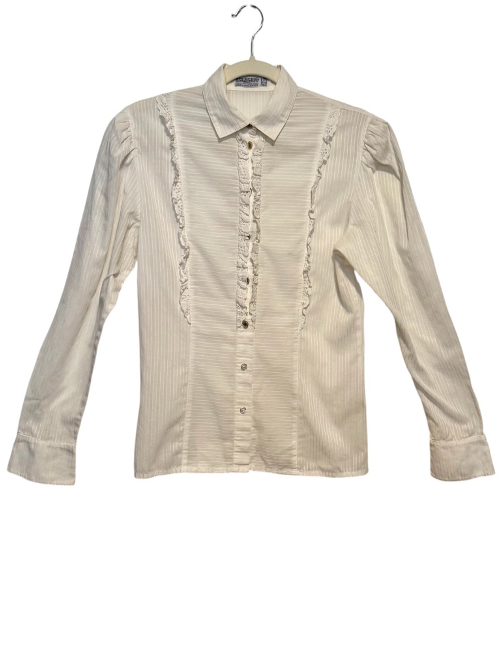 Vintage Jaeger White Cotton Ruffled Blouse Size Small